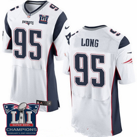 Men's New England Patriots #95 Chris Long White 2017 Super Bowl LI Champions Patch Stitched NFL Nike Elite Jersey