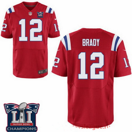 Men's New England Patriots #12 Tom Brady Red 2017 Super Bowl LI Champions Patch Stitched NFL Nike Elite Jersey