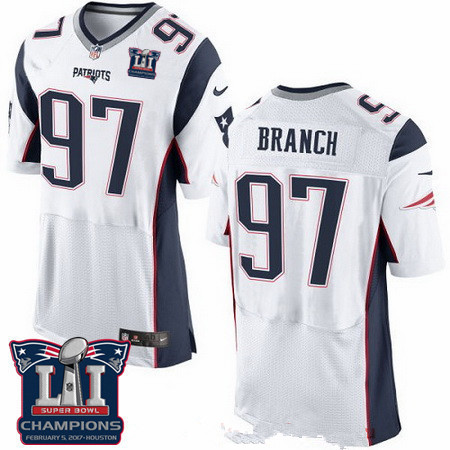 Men's New England Patriots #97 Alan Branch White 2017 Super Bowl LI Champions Patch Stitched NFL Nike Elite Jersey