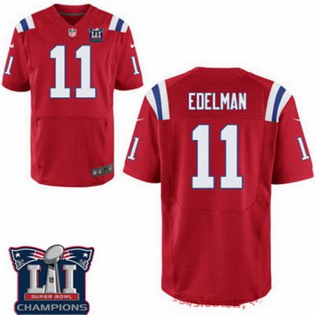 Men's New England Patriots #11 Julian Edelman Red 2017 Super Bowl LI Champions Patch Stitched NFL Nike Elite Jersey