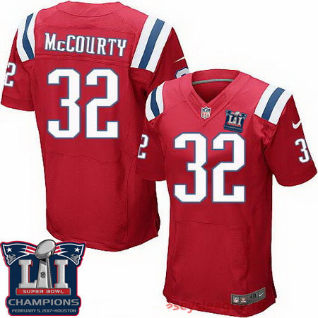 Men's New England Patriots #32 Devin McCourty Red 2017 Super Bowl LI Champions Patch Stitched NFL Nike Elite Jersey