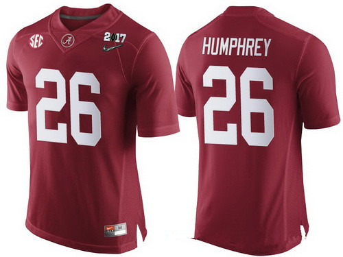 Men's Alabama Crimson Tide #26 Marlon Humphrey Red 2017 Championship Game Patch Stitched CFP Nike Limited Jersey