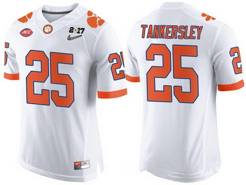 Men's Clemson Tigers #25 Cordrea Tankersley White 2017 Championship Game Patch Stitched CFP Nike Limited Jersey