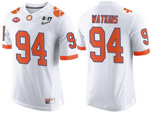 Men's Clemson Tigers #94 Carlos Watkins White 2017 Championship Game Patch Stitched CFP Nike Limited Jersey