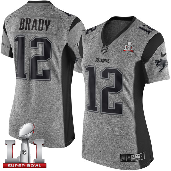 Women's Nike New England Patriots #12 Tom Brady Gray Super Bowl LI 51 Stitched NFL Limited Gridiron Gray Jersey