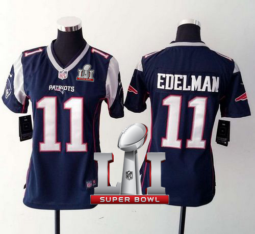 Women's Nike New England Patriots #11 Julian Edelman Navy Blue Team Color Super Bowl LI 51 Stitched NFL New Elite Jersey