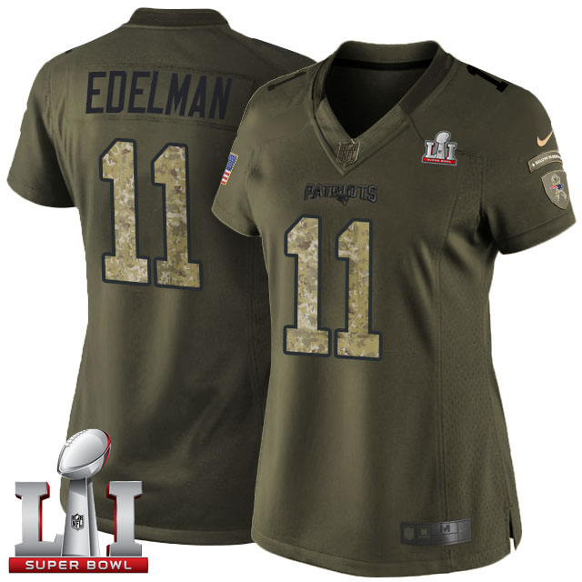 Women's Nike New England Patriots #11 Julian Edelman Green Super Bowl LI 51 Stitched NFL Limited Salute to Service Jersey