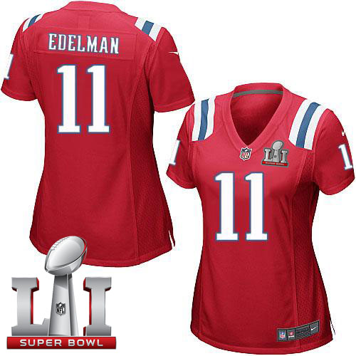 Women's Nike New England Patriots #11 Julian Edelman Red Alternate Super Bowl LI 51 Stitched NFL Elite Jersey