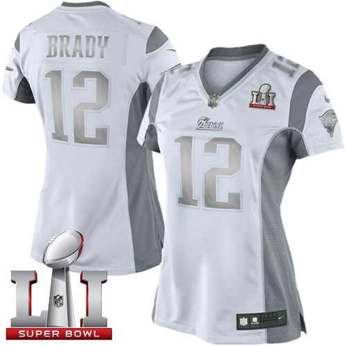 Women's Nike New England Patriots #12 Tom Brady White Super Bowl LI 51 Stitched NFL Limited Platinum Jersey