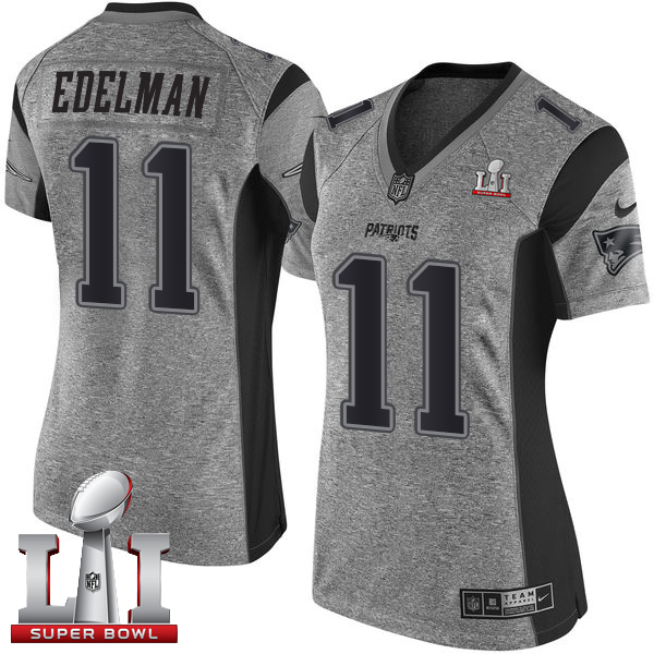 Women's Nike New England Patriots #11 Julian Edelman Gray Super Bowl LI 51 Stitched NFL Limited Gridiron Gray Jersey