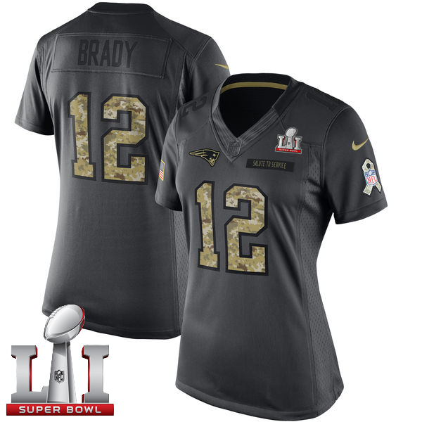 Women's Nike New England Patriots #12 Tom Brady Black Super Bowl LI 51 Stitched NFL Limited Salute to Service Jersey