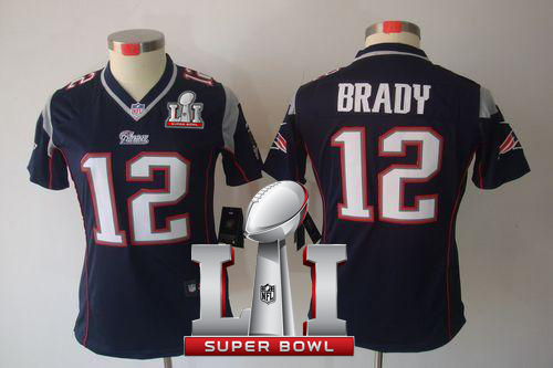 Women's Nike New England Patriots #12 Tom Brady Navy Blue Team Color Super Bowl LI 51 Stitched NFL Limited Jersey