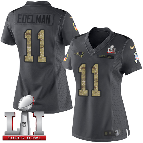 Women's Nike New England Patriots #11 Julian Edelman Black Super Bowl LI 51 Stitched NFL Limited 2017 Salute to Service Jersey