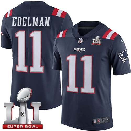 Youth Nike New England Patriots #11 Julian Edelman Navy Blue Super Bowl LI 51 Stitched NFL Limited Rush Jersey