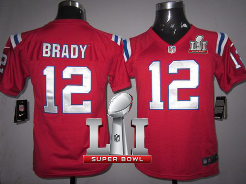 Youth Nike New England Patriots #12 Tom Brady Red Alternate Super Bowl LI 51 Stitched NFL Elite Jersey
