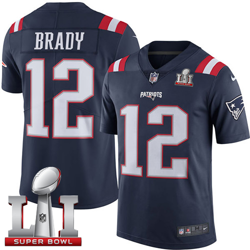 Youth Nike New England Patriots #12 Tom Brady Navy Blue Super Bowl LI 51 Stitched NFL Limited Rush Jersey