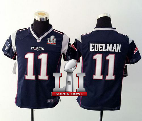 Youth Nike New England Patriots #11 Julian Edelman Navy Blue Team Color Super Bowl LI 51 Stitched NFL New Elite Jersey