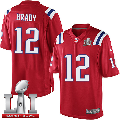 Youth Nike New England Patriots #12 Tom Brady Red Alternate Super Bowl LI 51 Stitched NFL Limited Jersey