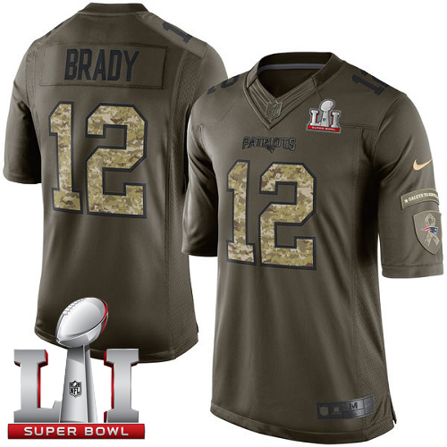 Youth Nike New England Patriots #12 Tom Brady Green Super Bowl LI 51 Stitched NFL Limited Salute to Service Jersey