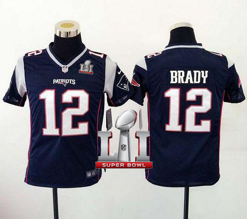 Youth Nike New England Patriots #12 Tom Brady Navy Blue Team Color Super Bowl LI 51 Stitched NFL New Elite Jersey