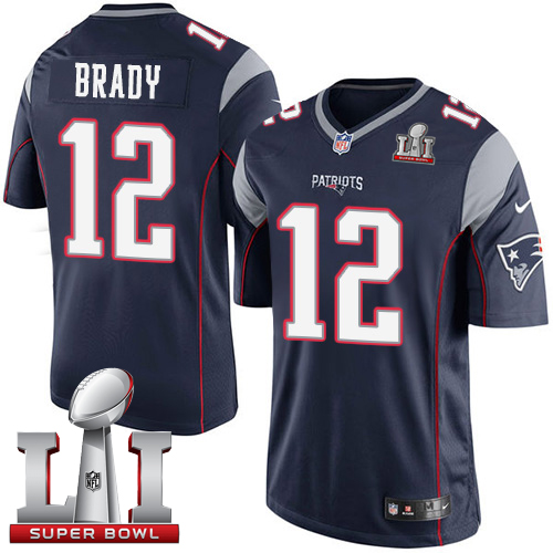 Youth Nike New England Patriots #12 Tom Brady Navy Blue Team Color Super Bowl LI 51 Stitched NFL Limited Jersey