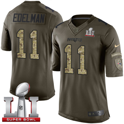 Youth Nike New England Patriots #11 Julian Edelman Green Super Bowl LI 51 Stitched NFL Limited Salute to Service Jersey