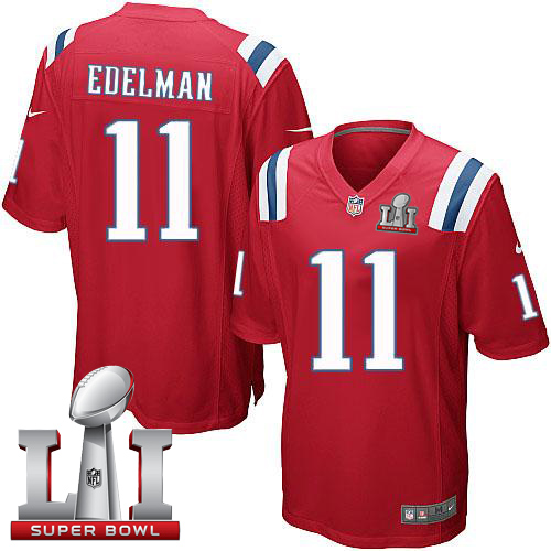 Youth Nike New England Patriots #11 Julian Edelman Red Alternate Super Bowl LI 51 Stitched NFL Elite Jersey