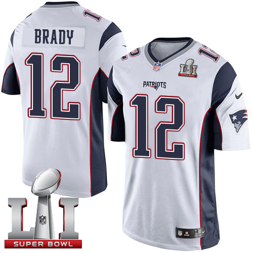 Youth Nike New England Patriots #12 Tom Brady White Super Bowl LI 51 Stitched NFL Limited Jersey