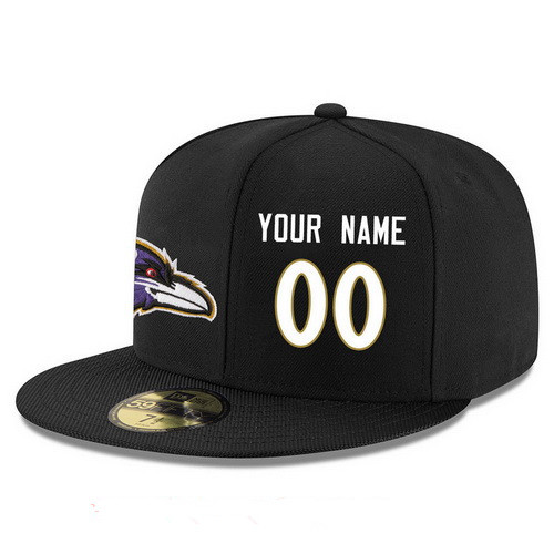 Baltimore Ravens Custom Snapback Cap NFL Player Black with White Number Stitched Hat