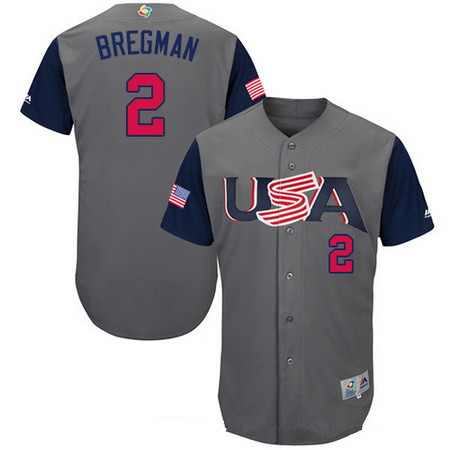 Men's Team USA Baseball Majestic #2 Alex Bregman Gray 2017 World Baseball Classic Stitched Authentic Jersey