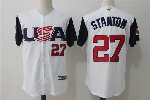 Men's Team USA Baseball Majestic #27 Giancarlo Stanton White 2017 World Baseball Classic Stitched Authentic Jersey