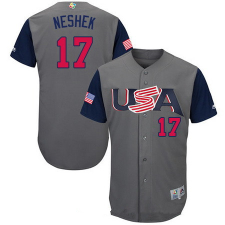 Men's Team USA Baseball Majestic #17 Pat Neshek Gray 2017 World Baseball Classic Stitched Authentic Jersey