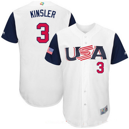 Men's Team USA Baseball Majestic #3 Ian Kinsler White 2017 World Baseball Classic Stitched Authentic Jersey