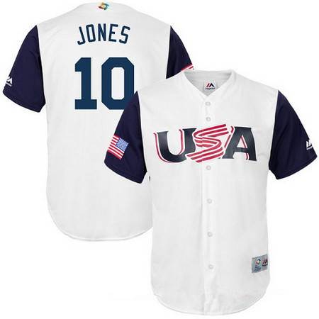 Men's Team USA Baseball Majestic #10 Adam Jones White 2017 World Baseball Classic Stitched Replica Jersey