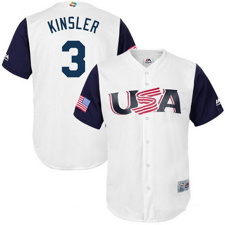 Men's Team USA Baseball Majestic #3 Ian Kinsler White 2017 World Baseball Classic Stitched Replica Jersey