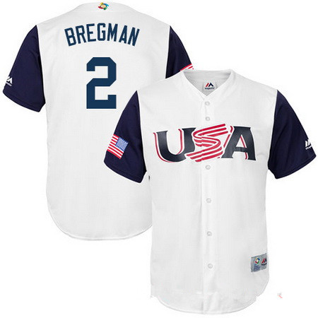 Men's Team USA Baseball Majestic #2 Alex Bregman White 2017 World Baseball Classic Stitched Replica Jersey