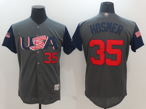 Men's Team USA Baseball Majestic #35 Eric Hosmer Gray 2017 World Baseball Classic Stitched Authentic Jersey