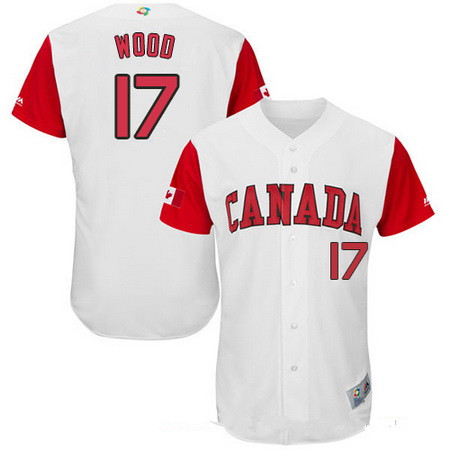 Men's Team Canada Baseball Majestic #17 Eric Wood White 2017 World Baseball Classic Stitched Authentic Jersey