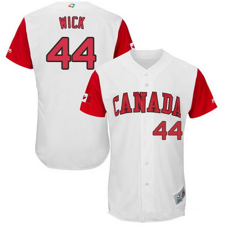 Men's Team Canada Baseball Majestic #44 Rowan Wick White 2017 World Baseball Classic Stitched Authentic Jersey
