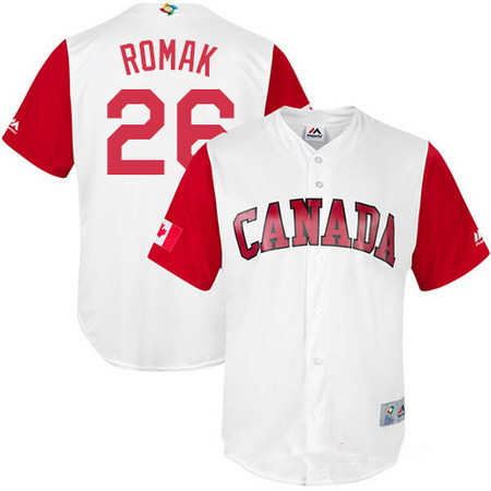 Men's Team Canada Baseball Majestic #26 Jamie Romak White 2017 World Baseball Classic Stitched Replica Jersey