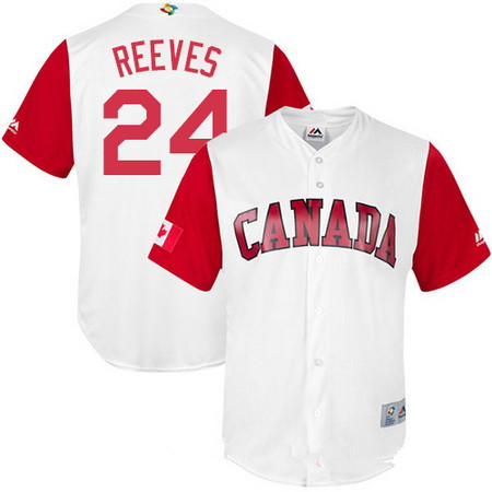 Men's Team Canada Baseball Majestic #24 Mike Reeves White 2017 World Baseball Classic Stitched Replica Jersey
