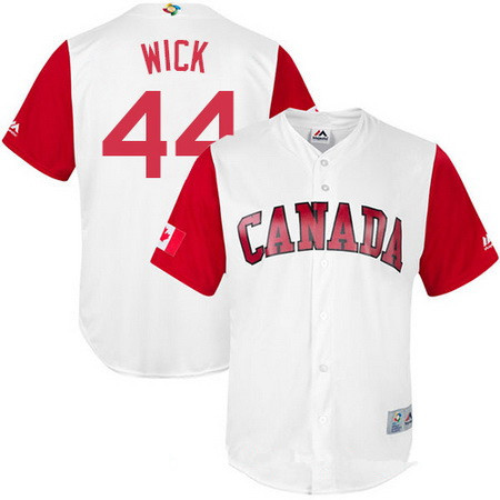 Men's Team Canada Baseball Majestic #44 Rowan Wick White 2017 World Baseball Classic Stitched Replica Jersey