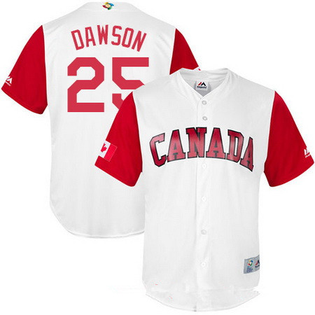 Men's Team Canada Baseball Majestic #25 Shane Dawson White 2017 World Baseball Classic Stitched Replica Jersey