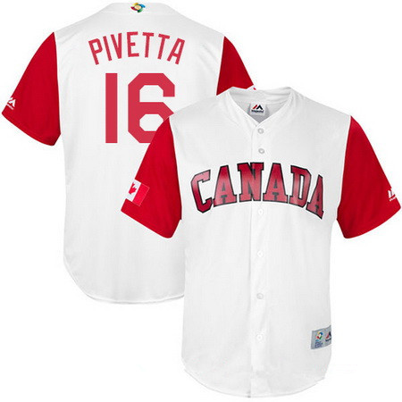Men's Team Canada Baseball Majestic #16 Nick Pivetta White 2017 World Baseball Classic Stitched Replica Jersey