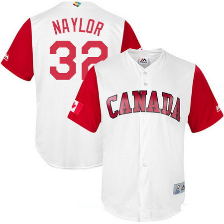 Men's Team Canada Baseball Majestic #32 Josh Naylor White 2017 World Baseball Classic Stitched Replica Jersey