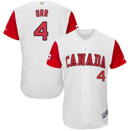 Men's Team Canada Baseball Majestic #4 Pete Orr White 2017 World Baseball Classic Stitched Authentic Jersey