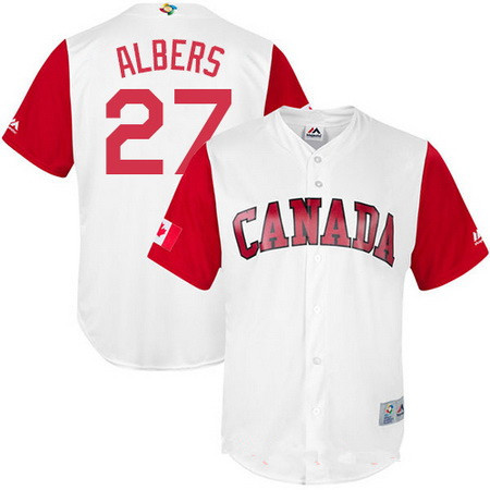 Men's Team Canada Baseball Majestic #27 Andrew Albers White 2017 World Baseball Classic Stitched Replica Jersey