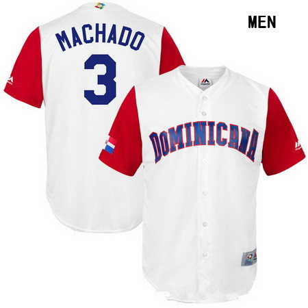 Men's Dominican Republic Baseball #3 Manny Machado Majestic White 2017 World Baseball Classic Stitched Replica Jersey