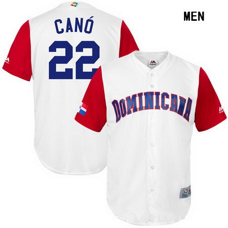 Men's Dominican Republic Baseball #22 Robinson Cano Majestic White 2017 World Baseball Classic Stitched Replica Jersey