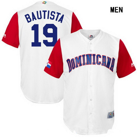 Men's Dominican Republic Baseball #19 Jose Bautista Majestic White 2017 World Baseball Classic Stitched Replica Jersey